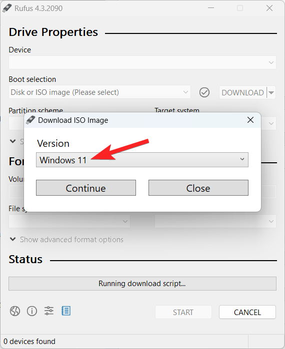 Select Windows 11 in version drop down