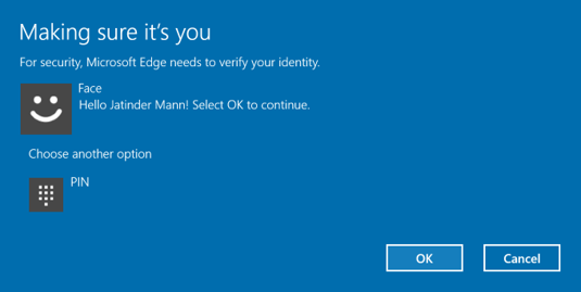 Выберите вариант входа в систему Windows Hello.