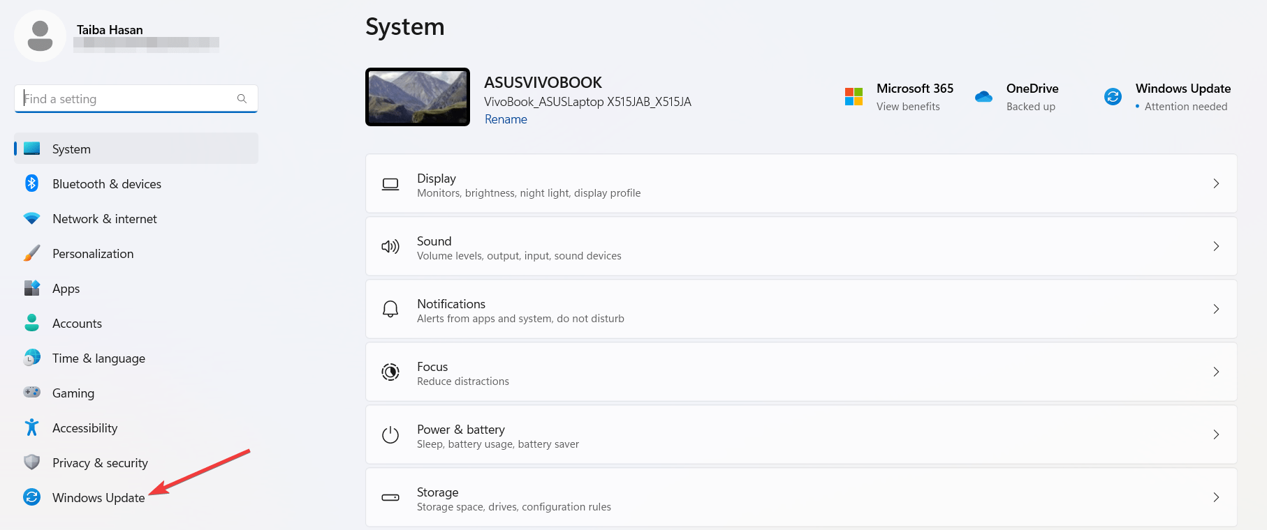 Select Windows Update from left panel