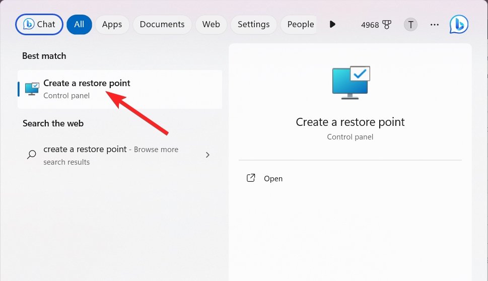 Select create a restore point option