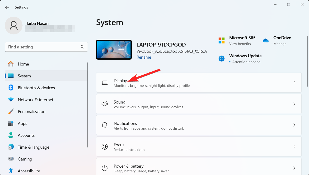 Select display settings