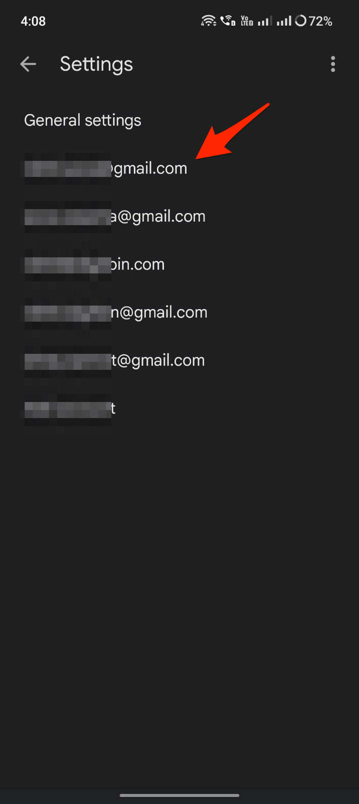 Выберите учетную запись Gmail