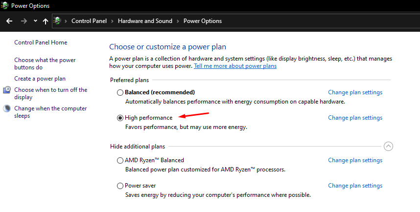 Select the “High Performance ” option