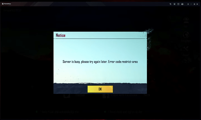 Server is busy, please try again later. Error code: restrict-area bgmi gameloop