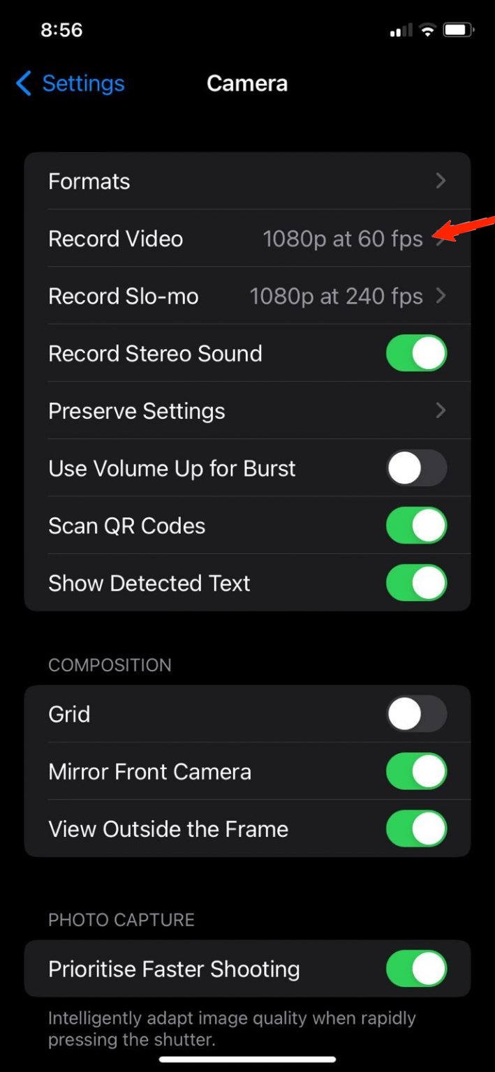 iphone camera video resolution settings