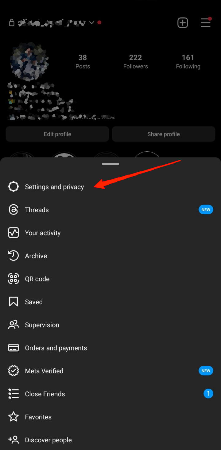 tap on the hamburger menu icon and select Settings & Privacy
