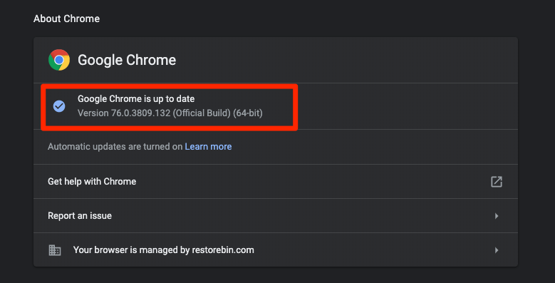 Settings – About Chrome - Up to date