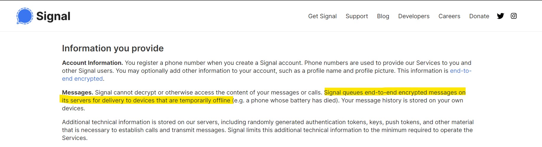 Signal Message Storage