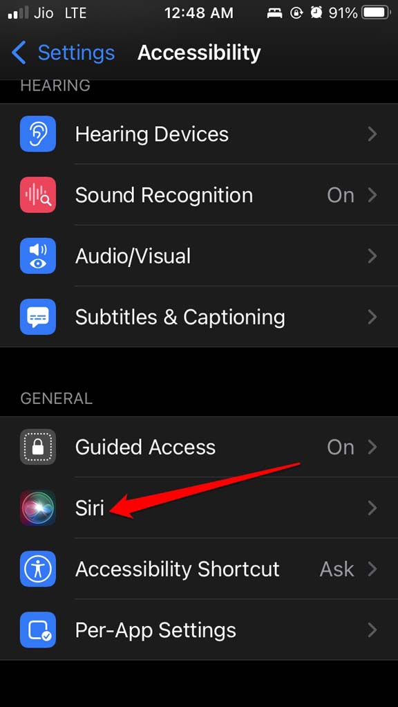 Siri accessibility settings