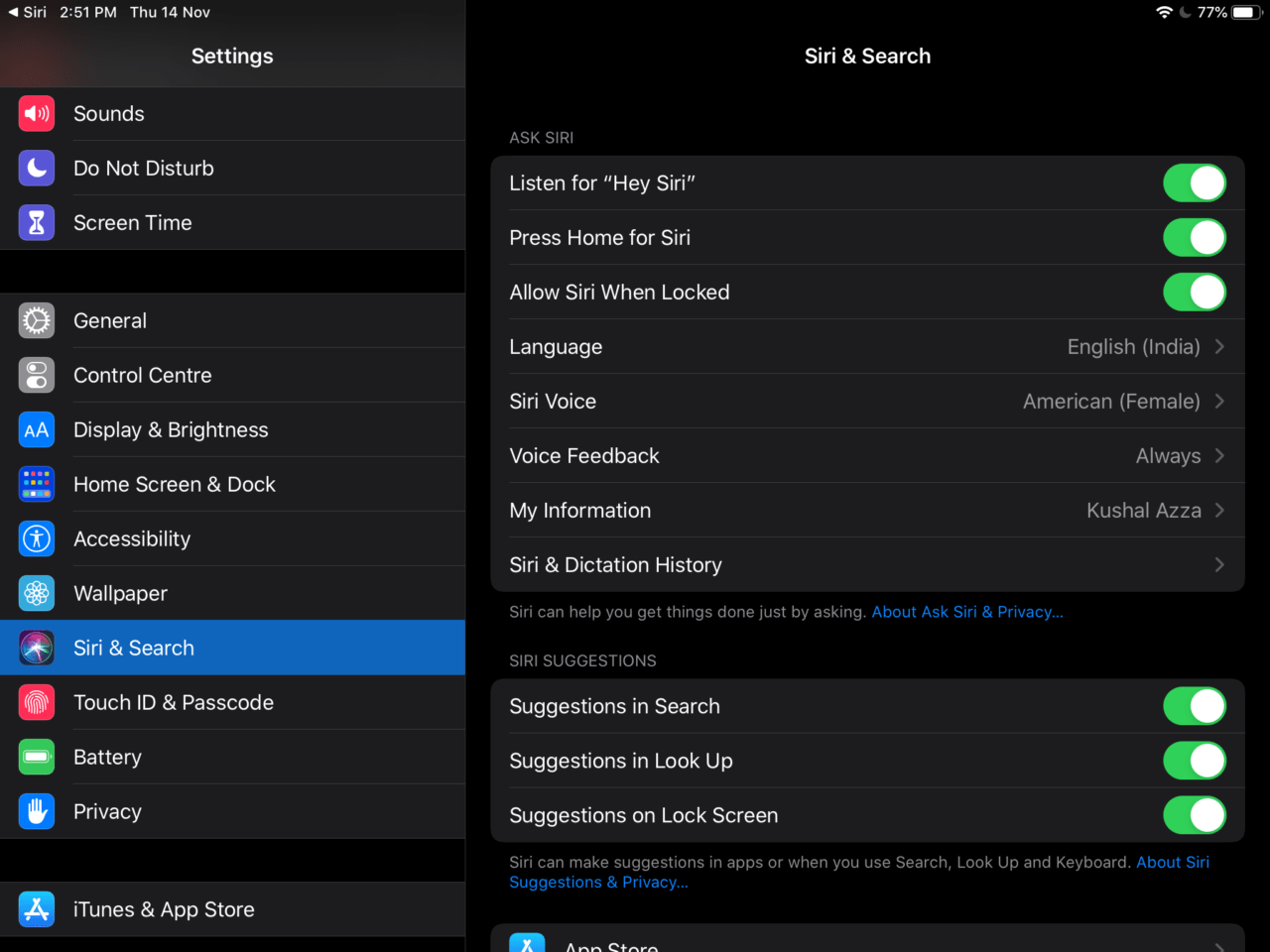 Siri and Search Settings