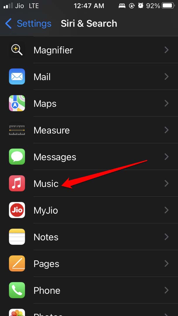 Siri settings for Apple Music