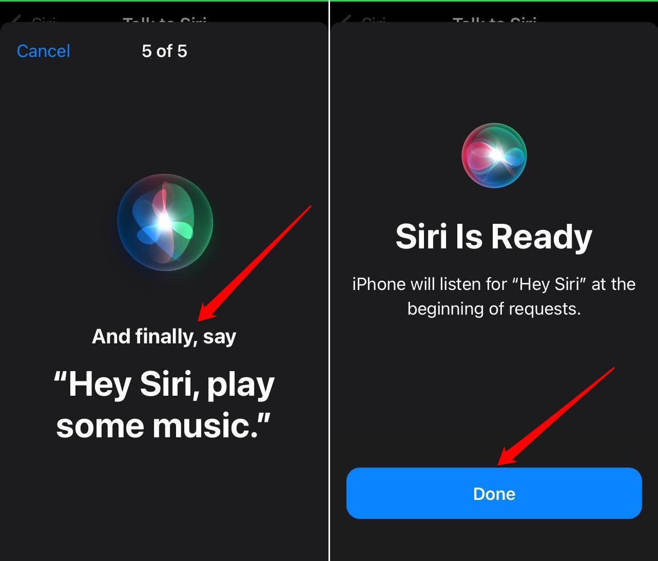 Siri setup on iPhone is complete