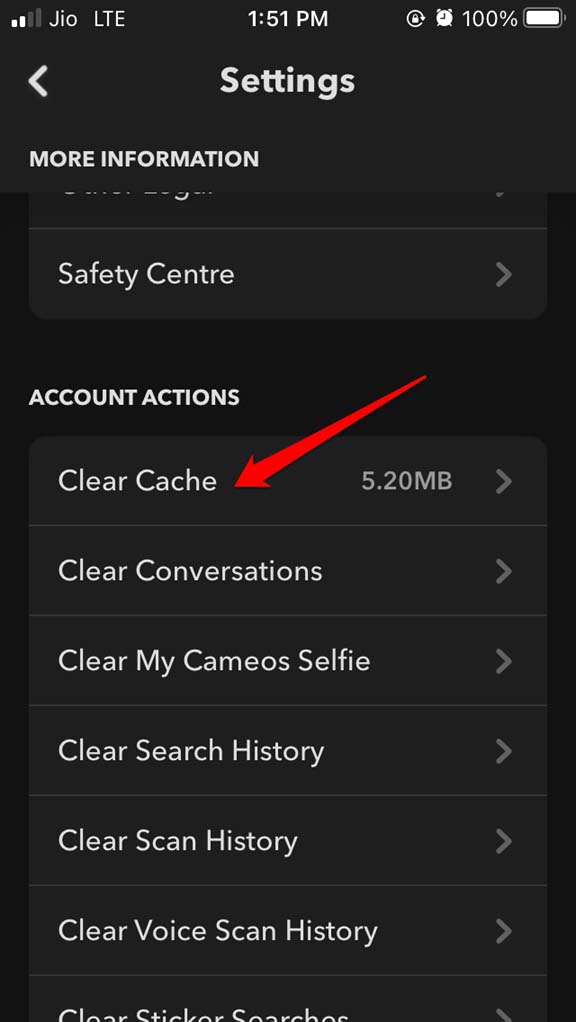 Snapchat clear cache