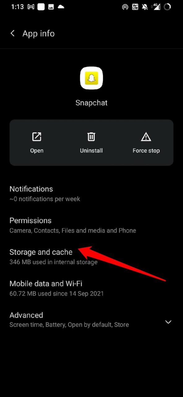 Snapchat storage and cache