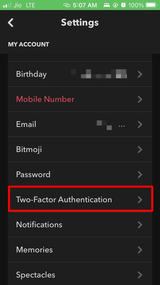 Snapchat two factor authentication