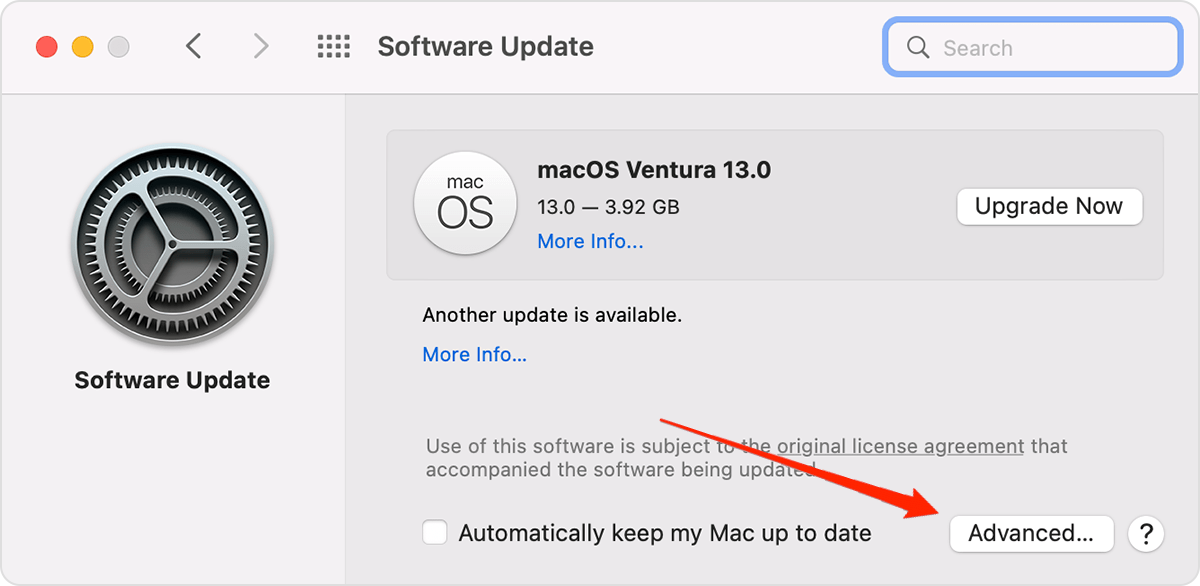 advance software update settings mac os
