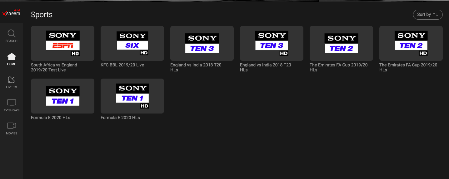 Sony Sports on AirtelXstream