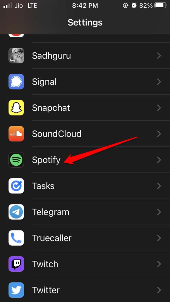 Spotify settings in iOS