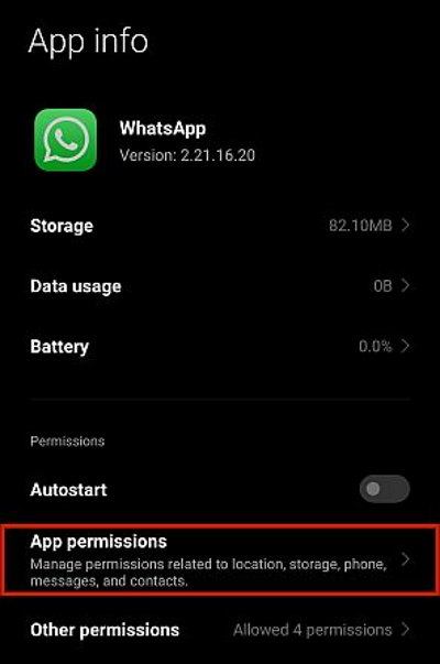 whatsapp app permission settings