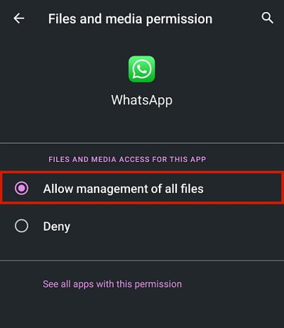 media file permissions whatsapp