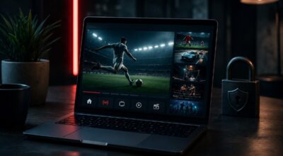 Streaming Football on laptop concept art