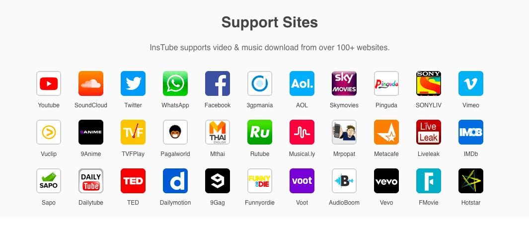 Supported Sites by InsTube