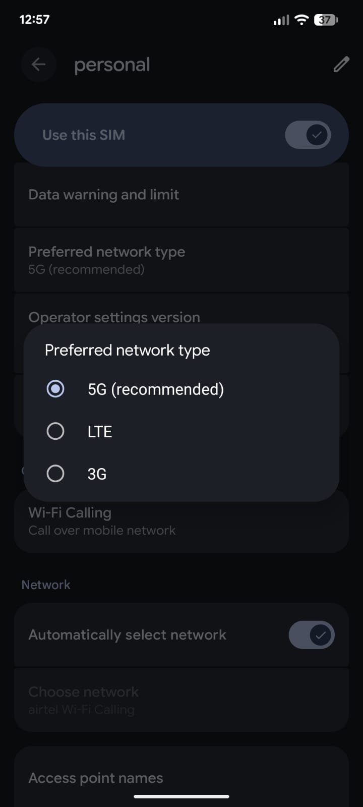 Switch from 5G to LTE in weak signal areas