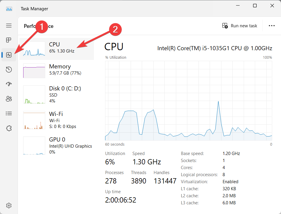 Switch to the CPU tab