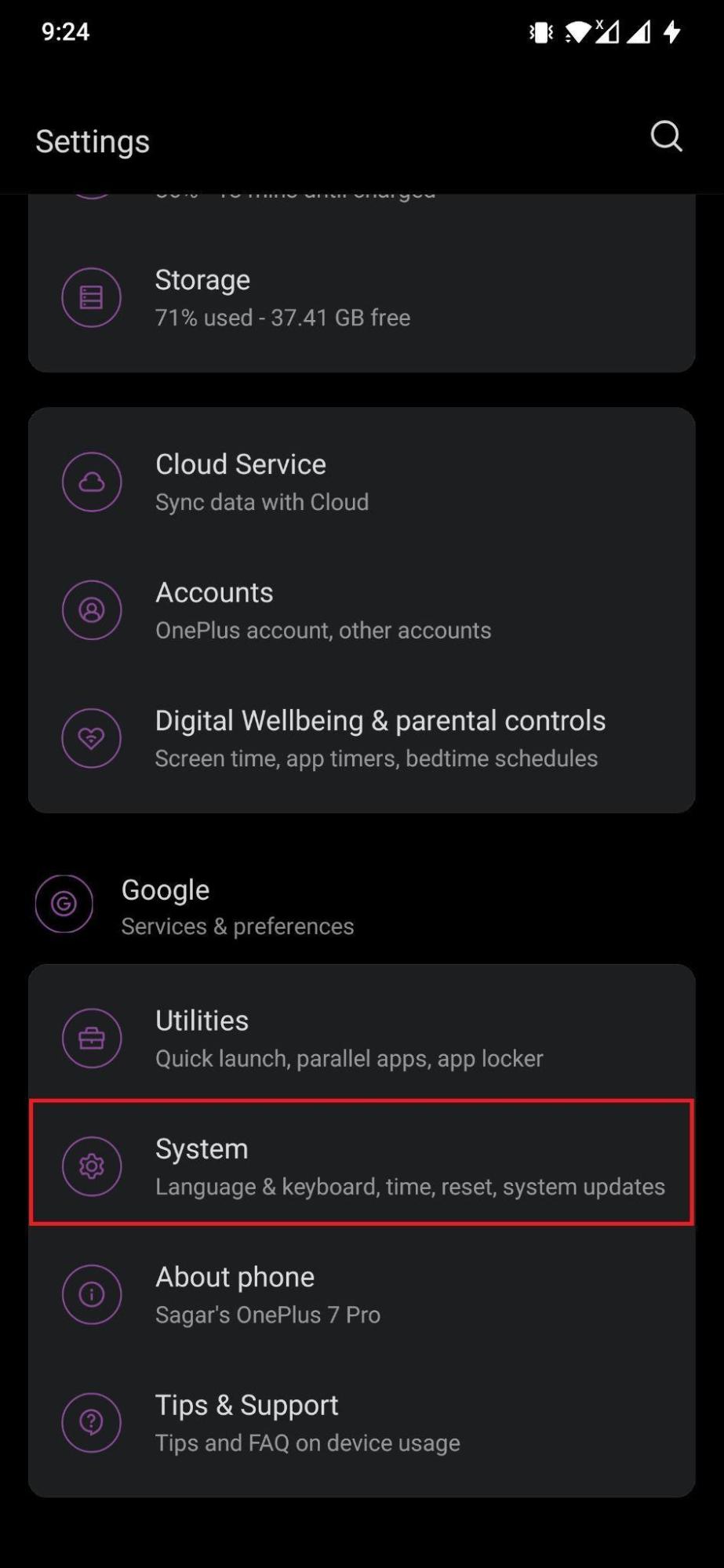 System Android Settings