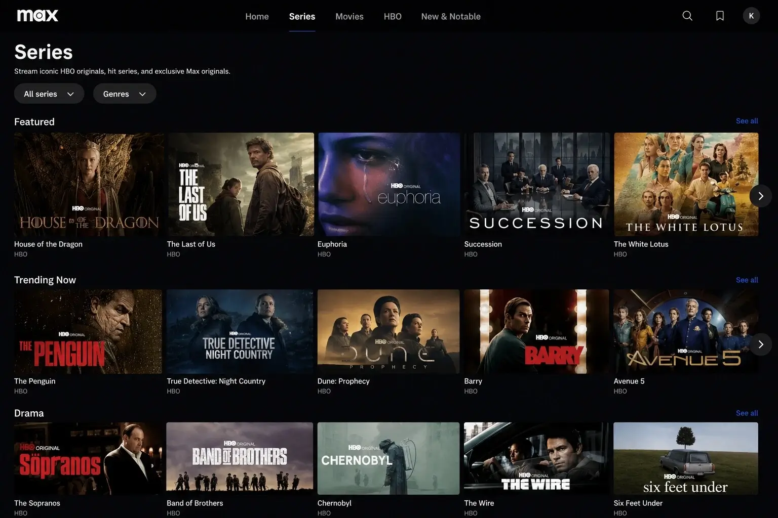 TV shows available on Max