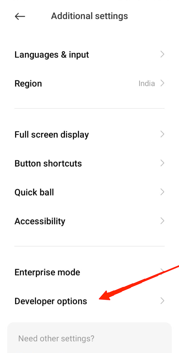 Tap on Developer Options.