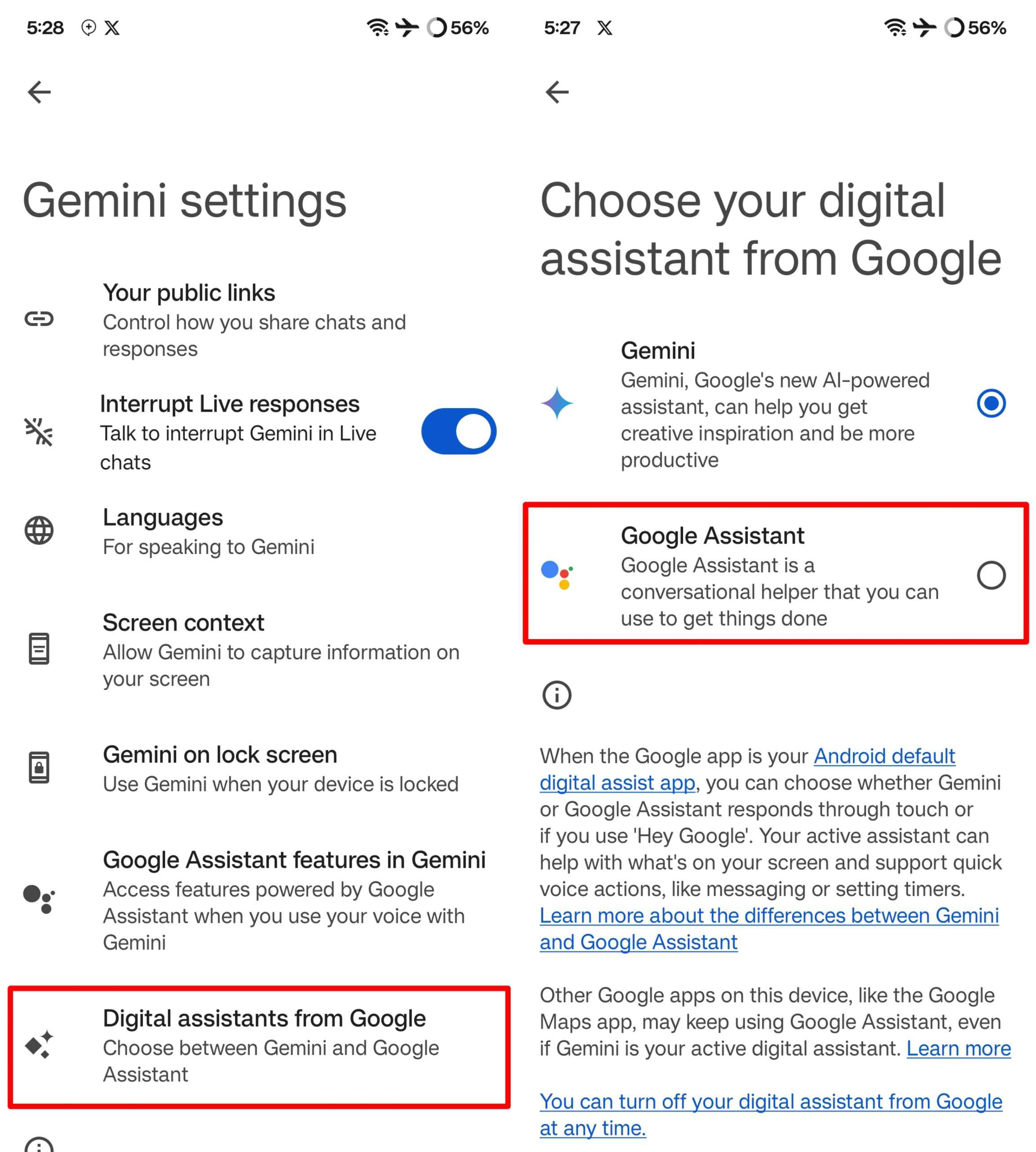 Tap on Digital assistants from Google