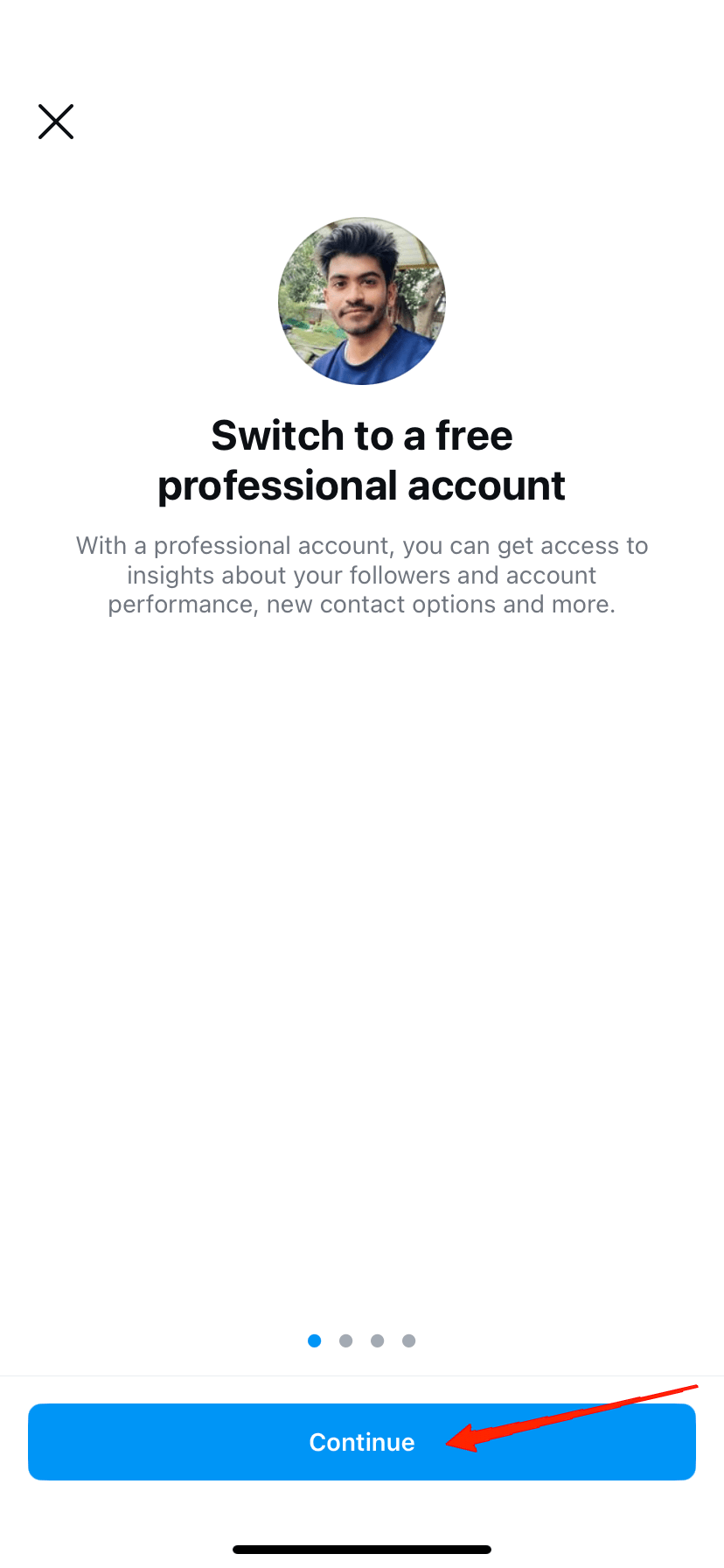 Tap on Switch on Professional Account.
