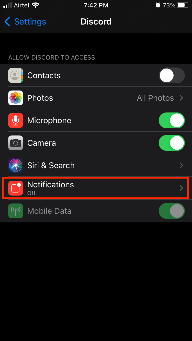 Tap on “Notifications” to continue