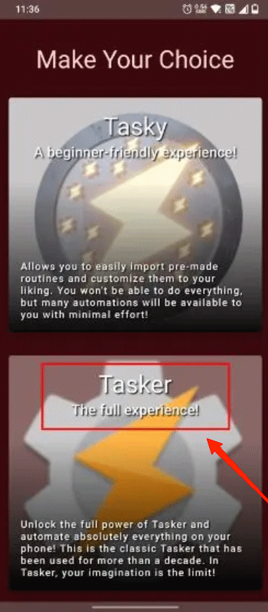 click on "Tasker The Full Experience" and proceed