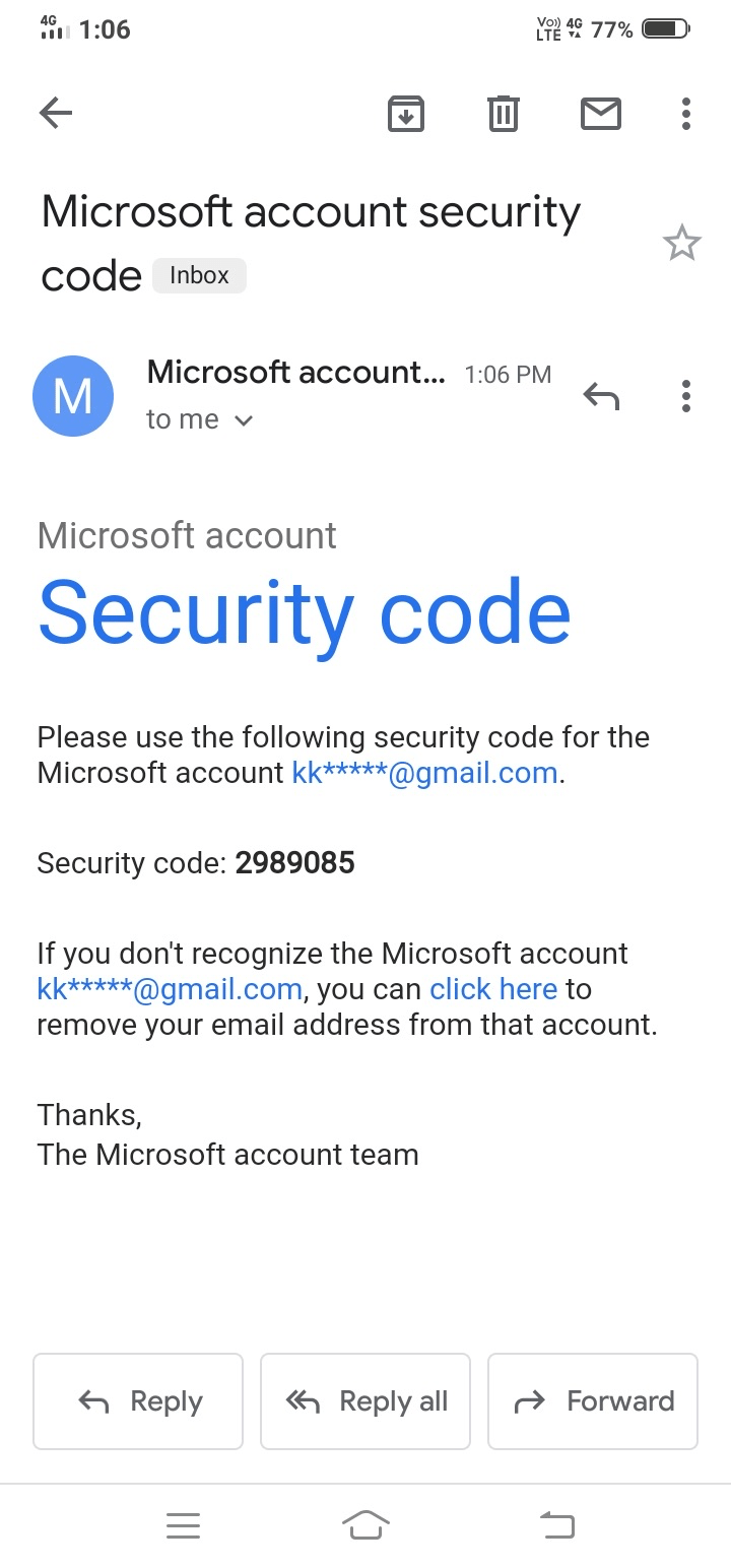 The code is sent to the recovery email address
