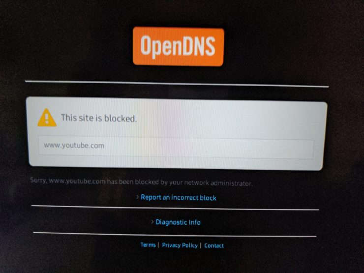This site is blocked YouTube OpenDNS setting