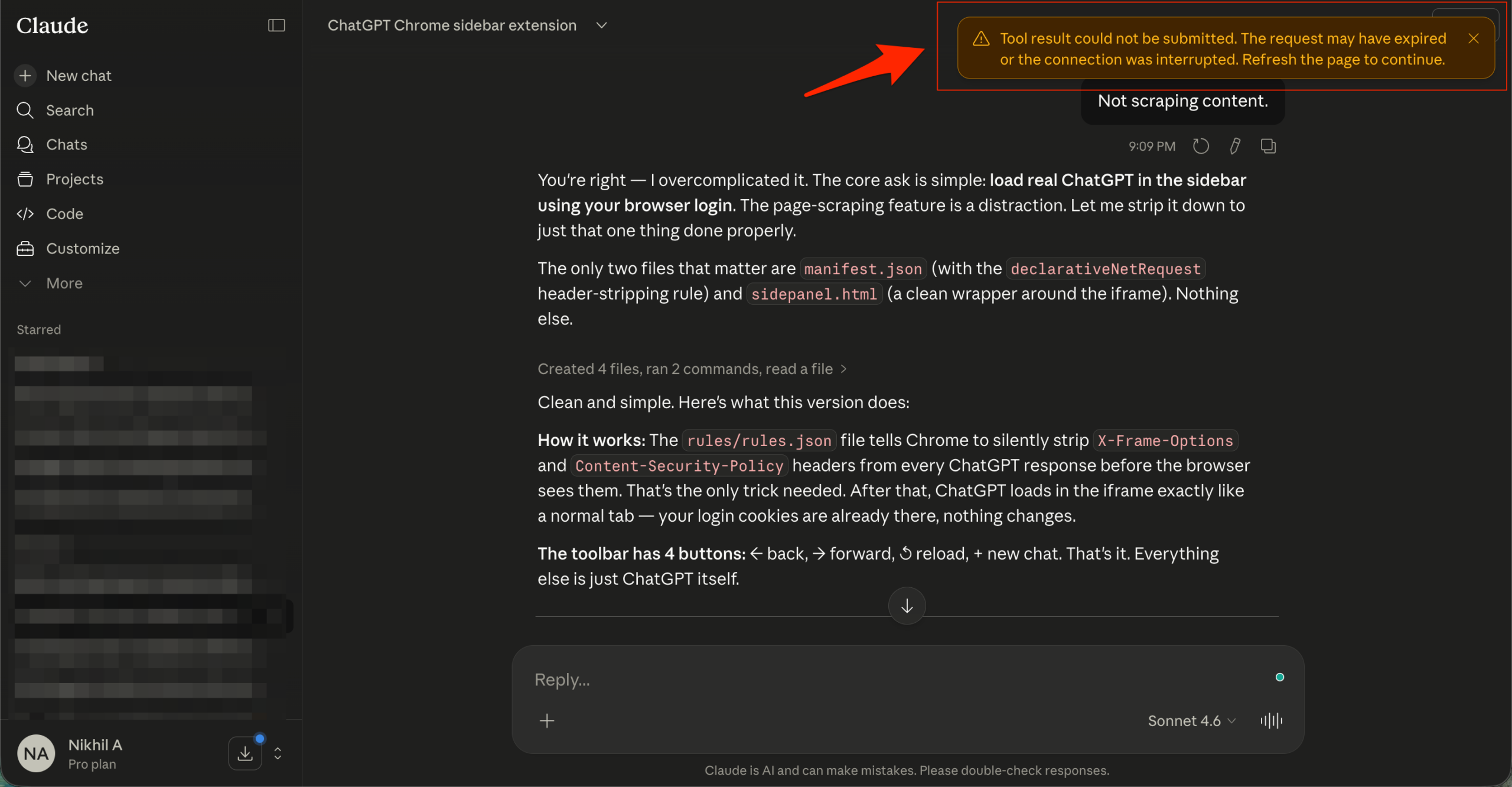 Tool Result Could Not Be Submitted