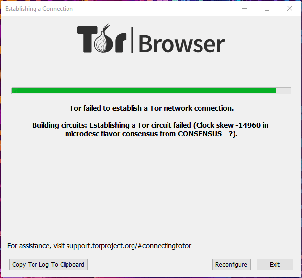 Tor Failed to Establish a Tor Network in Windows