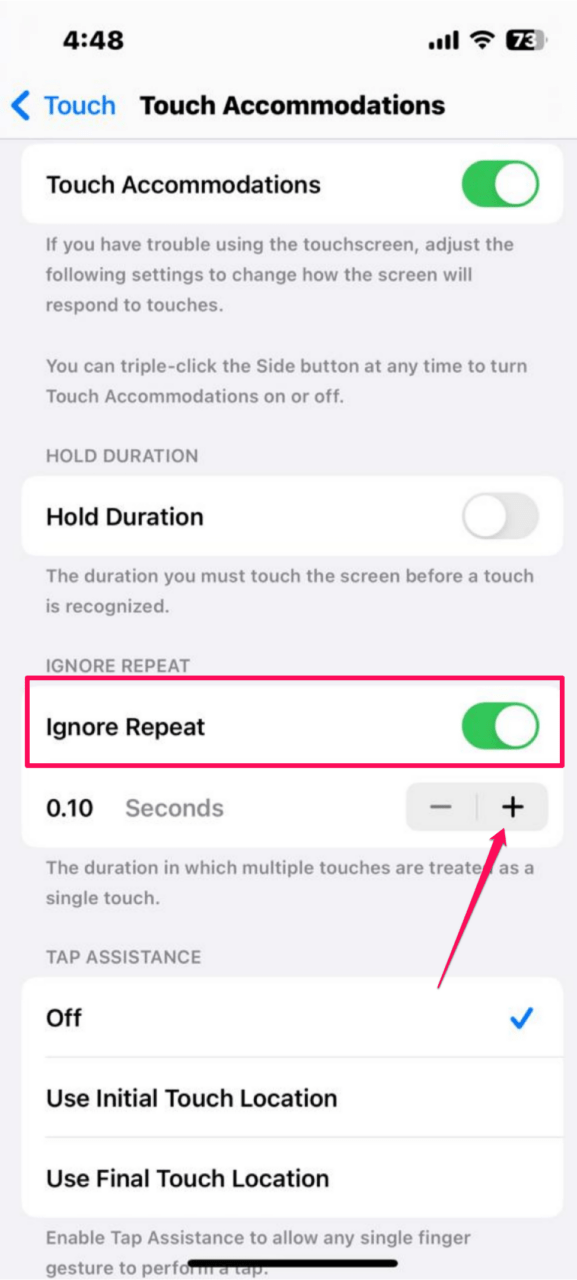 Enable Ignore Repeat and adjust the intensity 