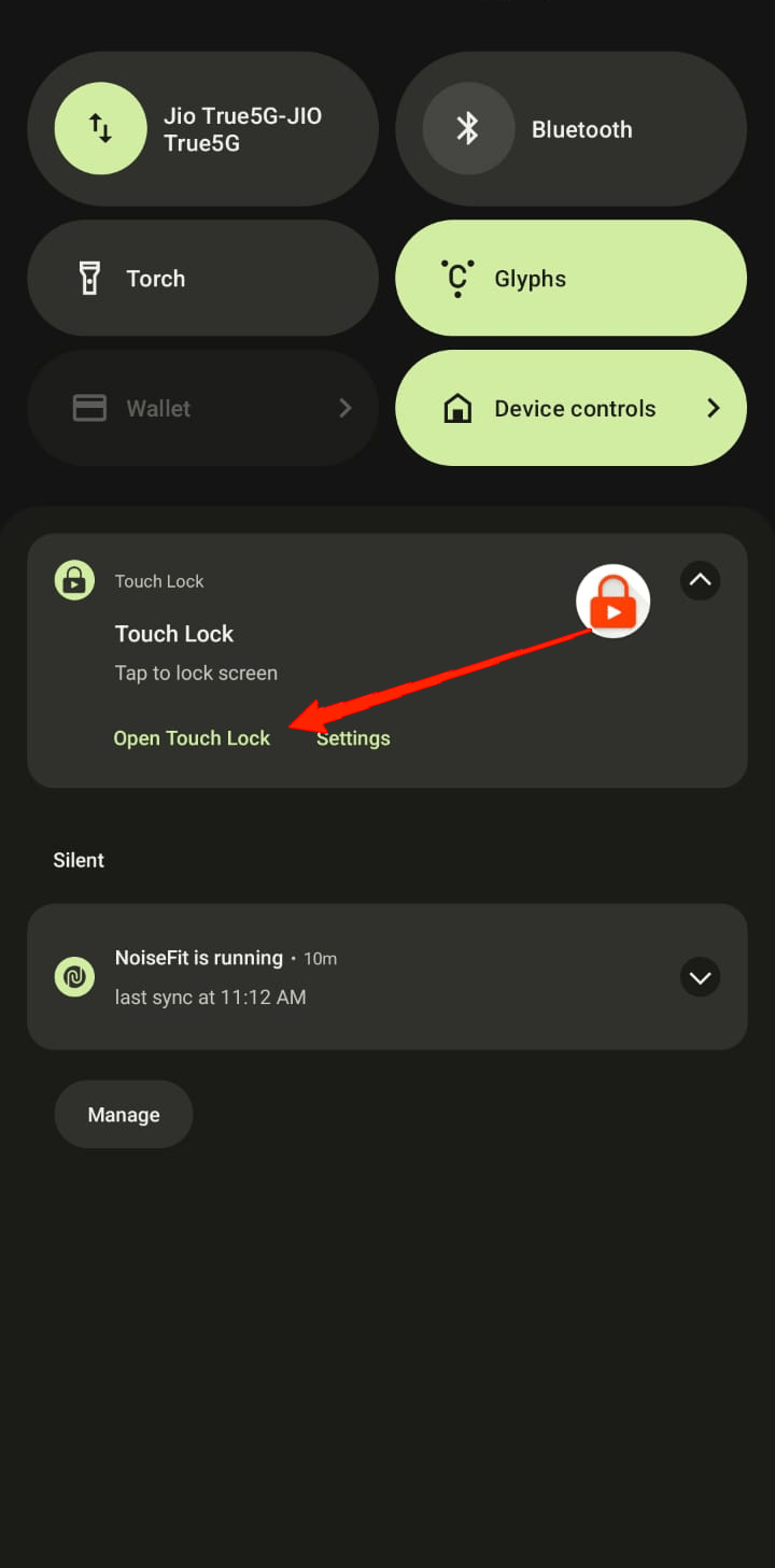 tap on the Touch Lock notification