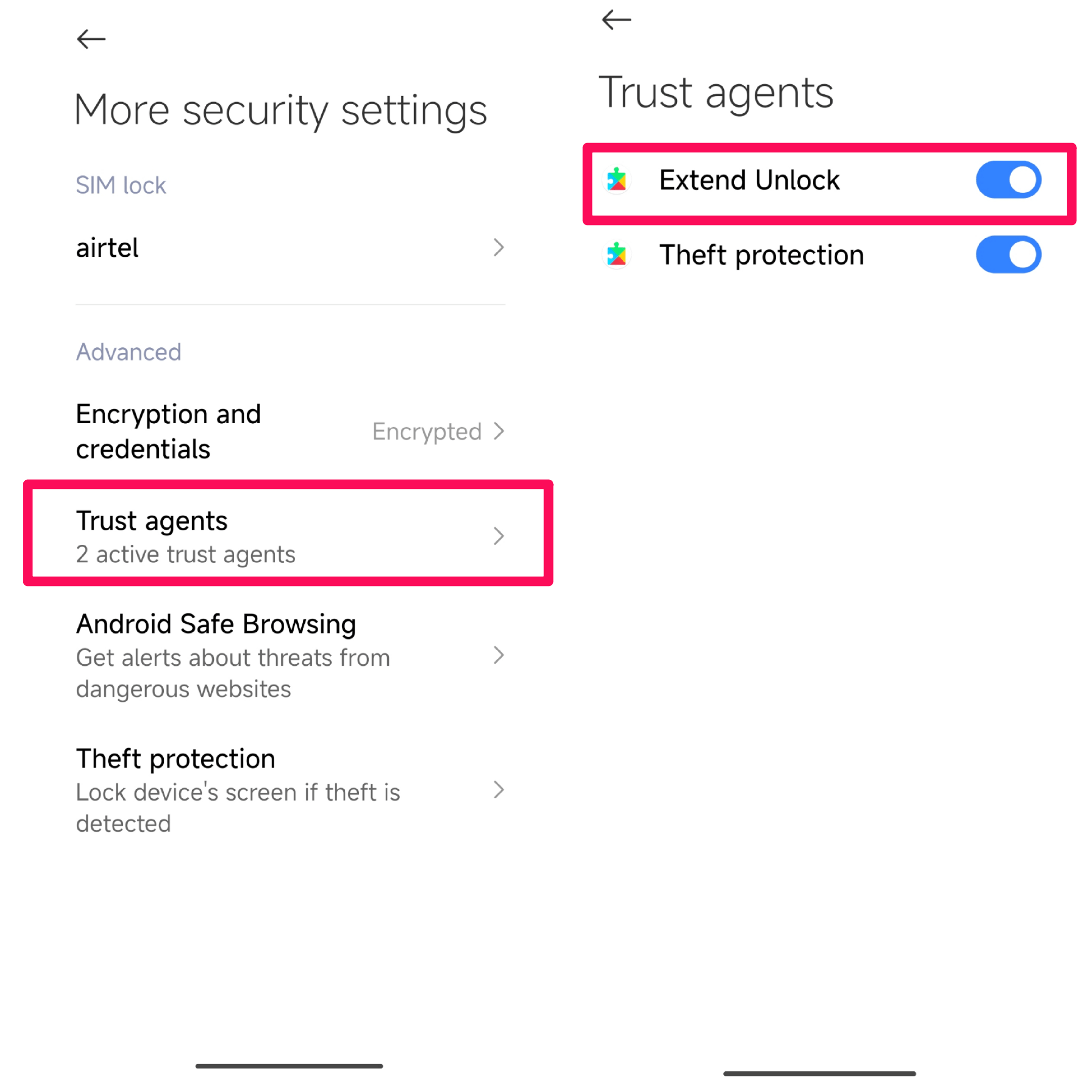 Tap on Trust agents and disable the Extend Unlock