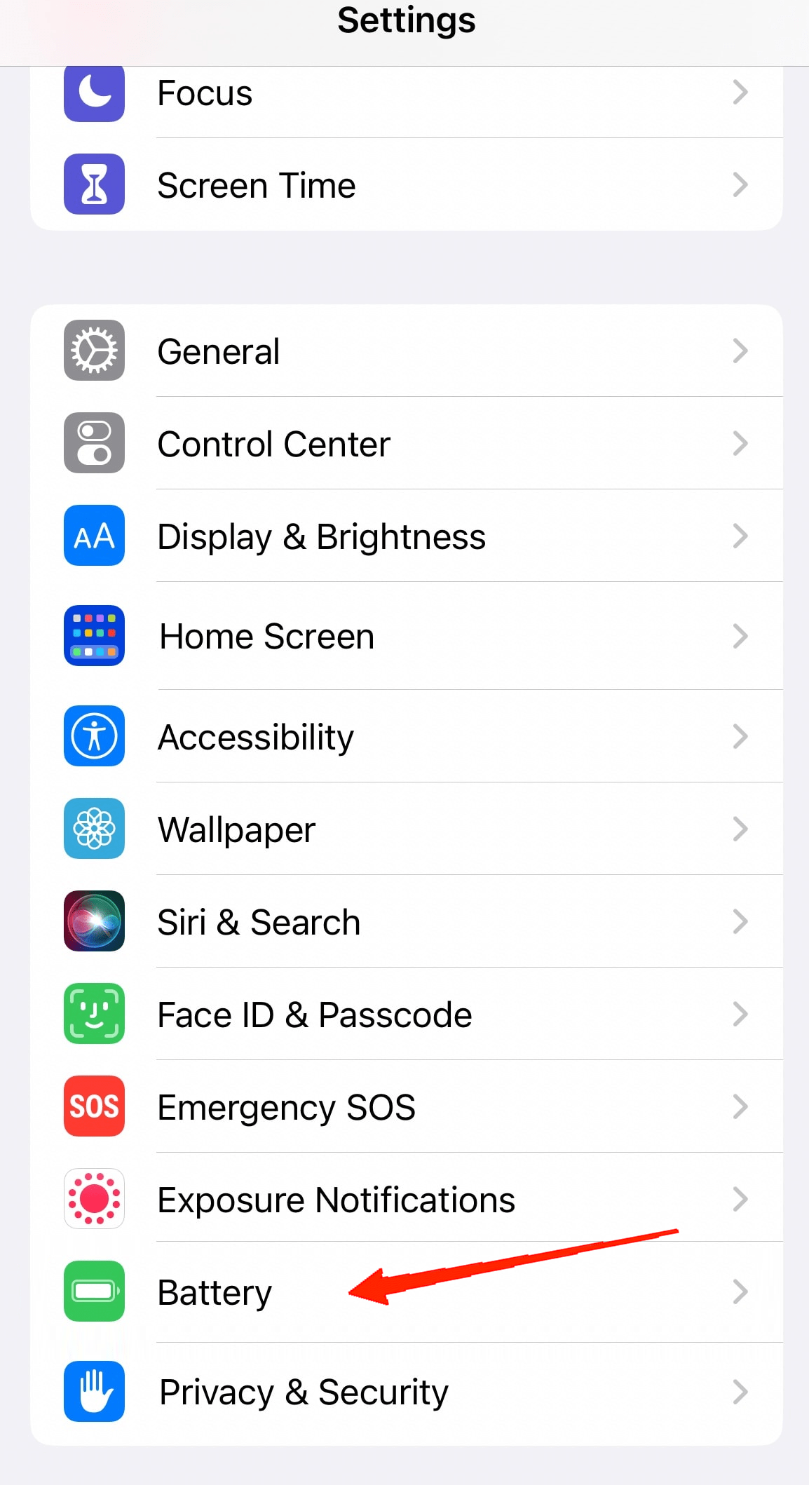tap on the Battery option