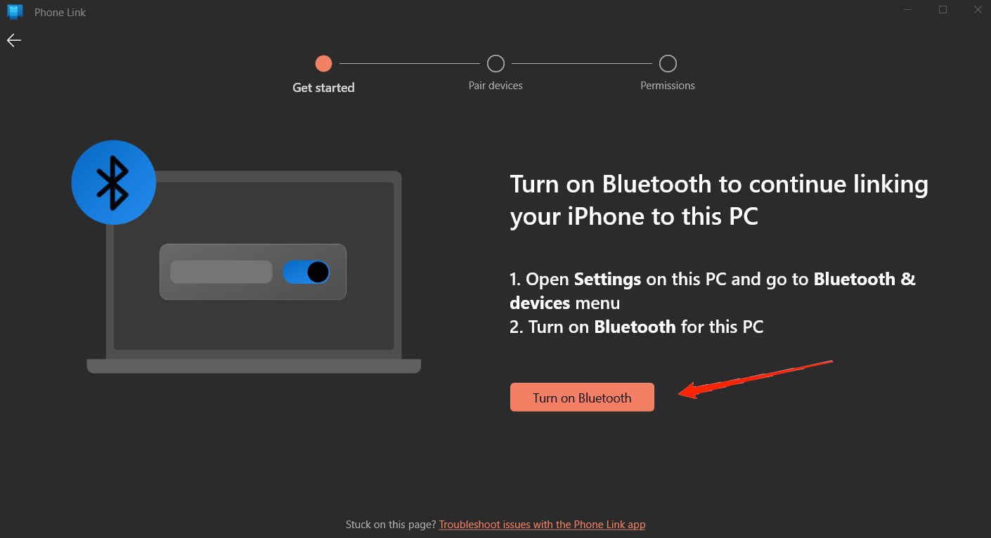 Click on Turn ON Bluetooth.