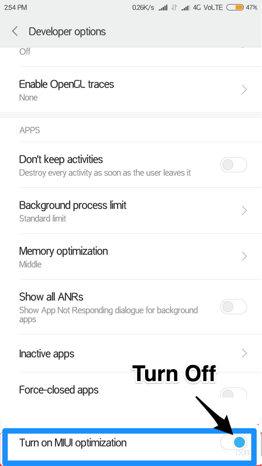 Turn OFF MiUI Optimization