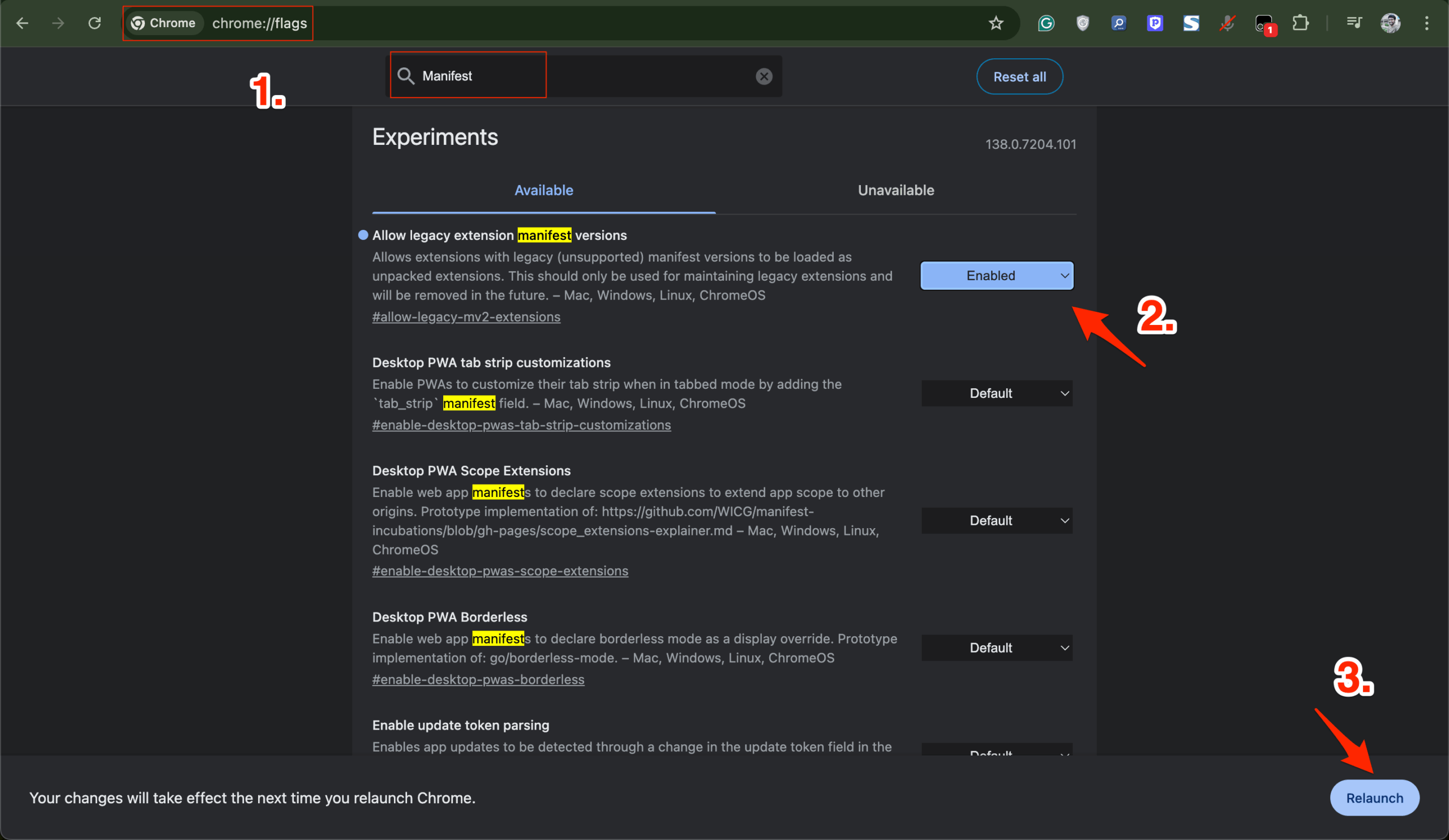 Turn On Allow Legacy Extension Manifest Versions on Chrome Flags
