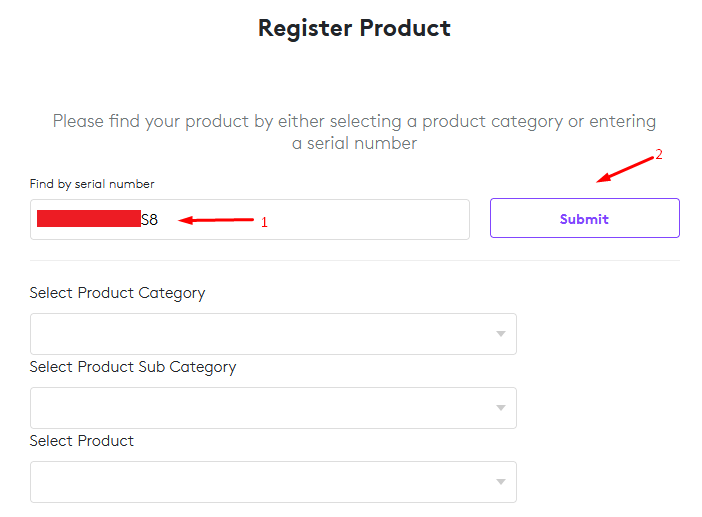 Type the serial number and then click on “submit” to continue