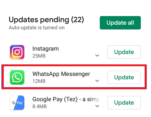 Update WhatsApp from Play Store