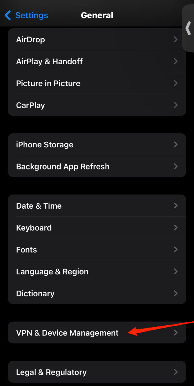 tap on 'VPN & Device Management'.