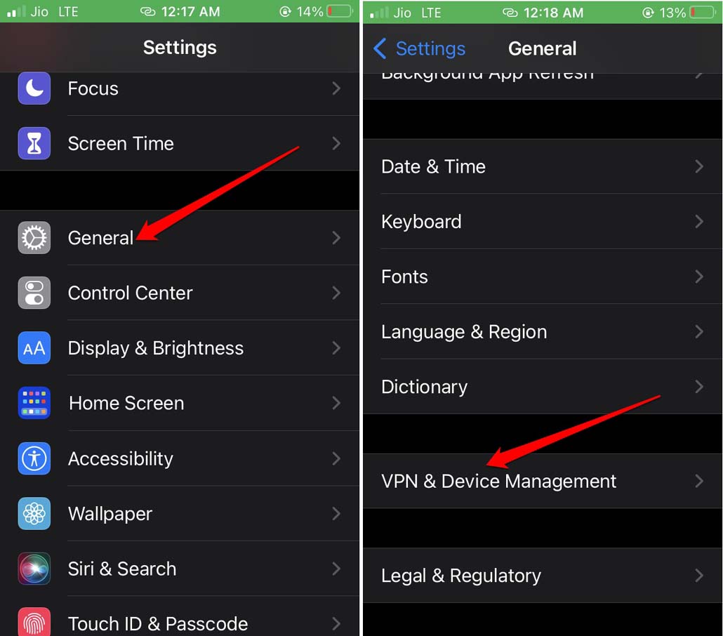 VPN and iOS device management